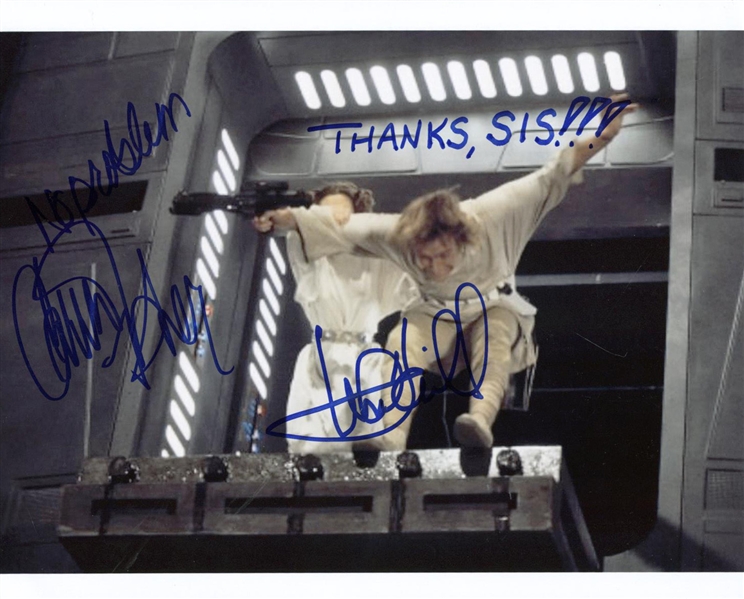 Star Wars: Mark Hamill & Carrie Fisher Dual Signed 8" x 10" Photograph w/ "Thanks Sis!" Inscription! (Beckett/BAS Guaranteed)
