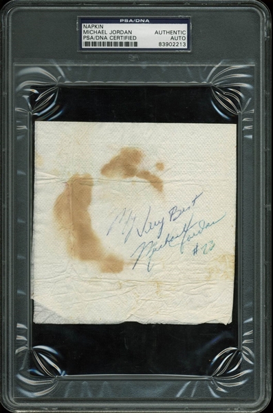 Michael Jordan Desirable Early Signed Napkin with Rare "#23" Inscription (PSA/DNA Encapsulated)