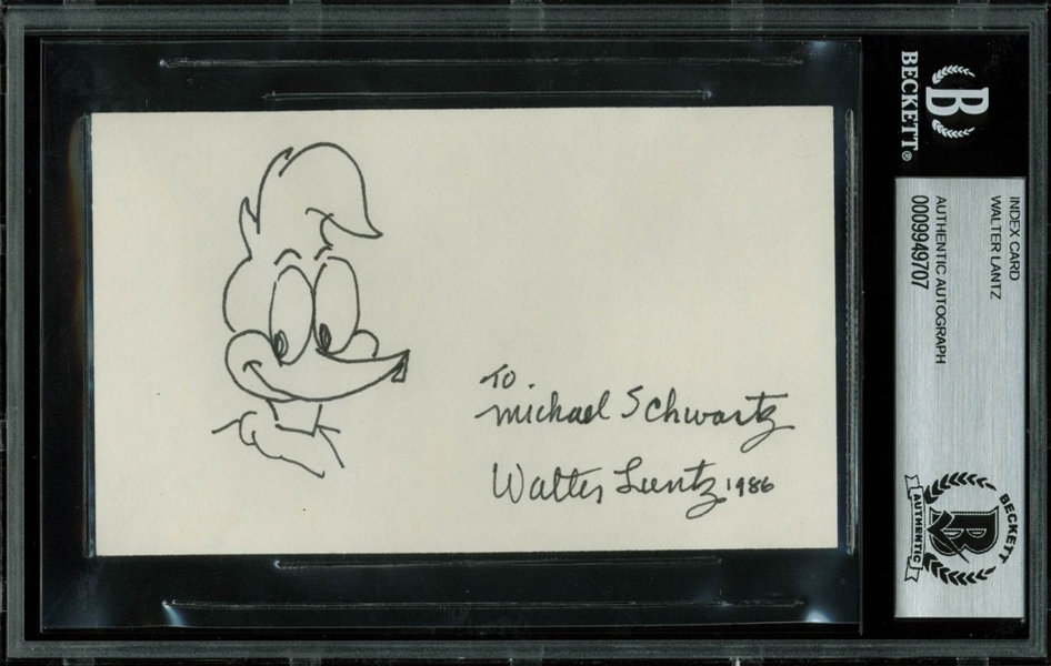 Walter Lantz Signed & Hand Drawn Woody The Woodpecker Sketch! (BAS/Beckett Encapsulated)