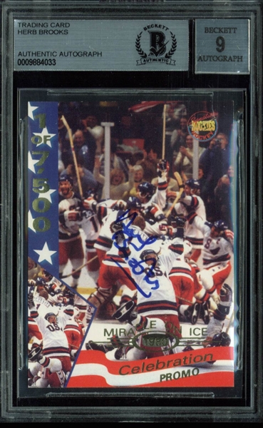Herb Brooks Signed 1995 Signature 1980 U.S. Mens Hockey Card (BAS/Beckett Graded MINT 9)