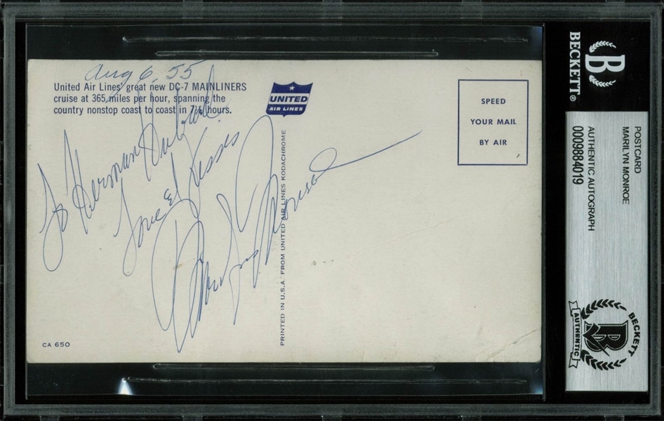 Marilyn Monroe Exceptionally Signed 1955 United Airlines Postcard (BAS/Beckett Encapsulated)