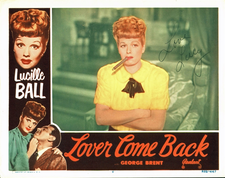 Lucille Ball Rare & Desirable Signed 11" x 14" Lobby Card from "Lover Come Back" (BAS/Beckett)