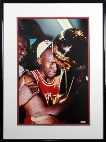 Michael Jordan Near-Mint Signed & Framed 13" x 19" First Championship Photo (UDA)