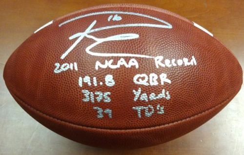Russell Wilson Ltd. Ed. Signed Wilson NCAA Leather Football w/ Handwritten College Stats (Player Holo)