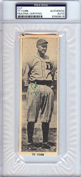 Ty Cobb Impressive Signed 2" x 6" Tigers Newspaper Photo (PSA/DNA Encapsulated)