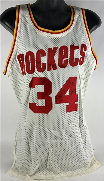 1984-85 Hakeem Olajuwon Rookie Era Rockets Game Worn & Double Signed Jersey (BB HOF & JSA LOAs)