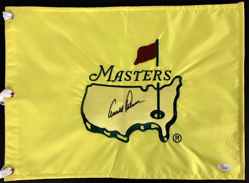 Arnold Palmer Signed RARE Undated Replica 1997 Embroidered Masters Pin Flag (PSA/DNA)