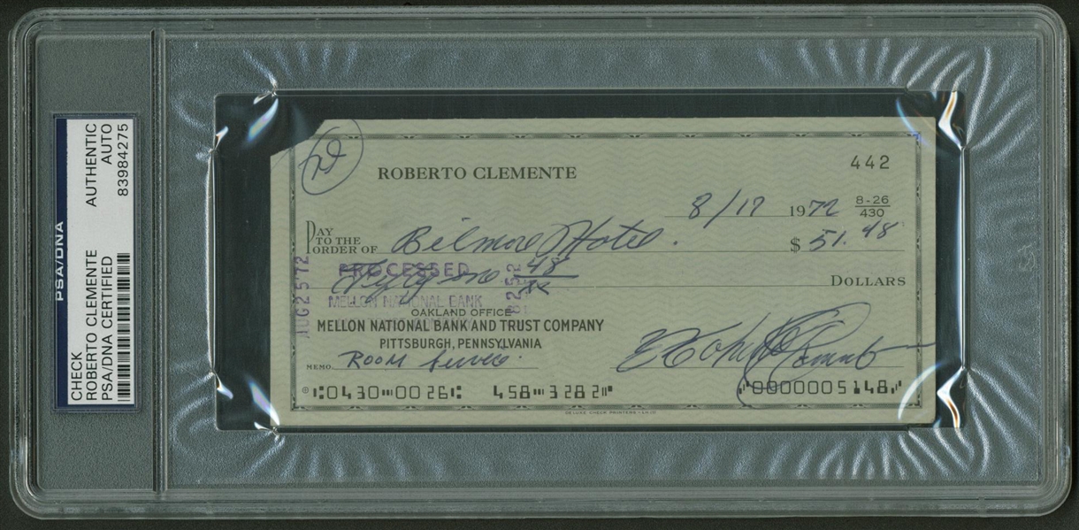 Roberto Clemente Signed & Hand Written Personal Bank Check (PSA/DNA Encapsulated)