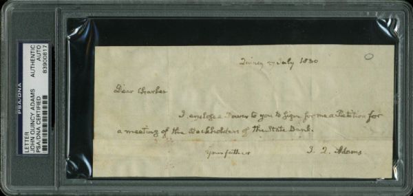 John Quincy Adams Handwritten & Signed 3" x 7" Note (PSA/DNA Encapsulated)