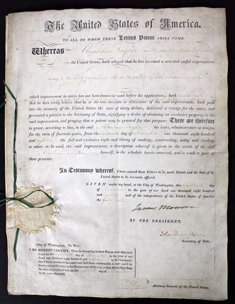 President James Monroe & John Quincy Adams Dual Signed 1818 Patent Document (BAS/Beckett)