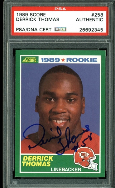Derrick Thomas Signed 1989 Score Rookie Card (PSA/DNA Encapsulated)