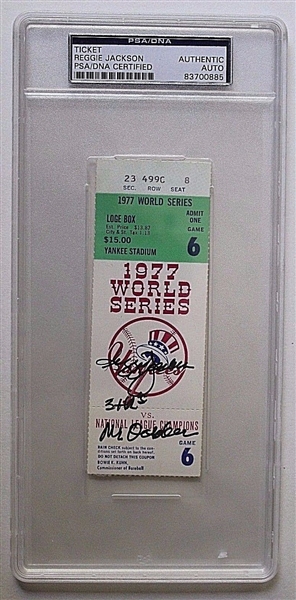 Reggie Jackson Signed 1977 W.S. Ticket from Historic 3 HR Game! (PSA/DNA Encapsulated)