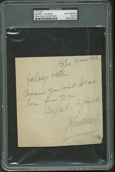 Harry Houdini Signed & Handwritten 4" x 5" Note (PSA/DNA Encapsulated)