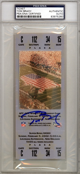 Tom Brady Signed Super Bowl XXXVI Ticket - His First Super Bowl Win! (PSA/DNA Encapsulated)