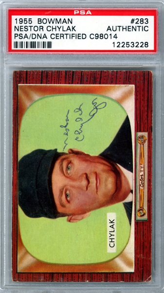 Nestor Chylak (Umpire) Signed 1955 Bowman #283 Card (PSA/DNA Encapsulated)