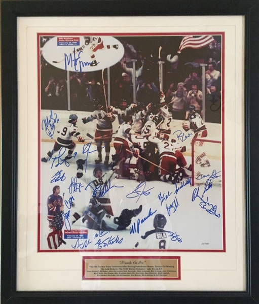 Miracle On Ice 1980 US Mens Hockey Team Signed 16" x 20" Color Photo w/ 22 Sigs Including Herb Brooks! Beckett Graded GEM MINT 10!