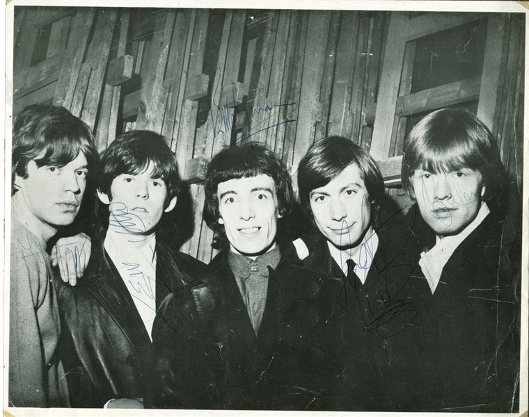 The Rolling Stones ULTRA-RARE Over-Sized 11" x 14" Group Signed Vintage Photograph w/ Brian Jones! (PSA/DNA)