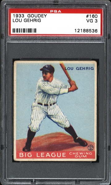 1933 Goudey Lou Gehrig #160 Card - PSA Graded VG 3