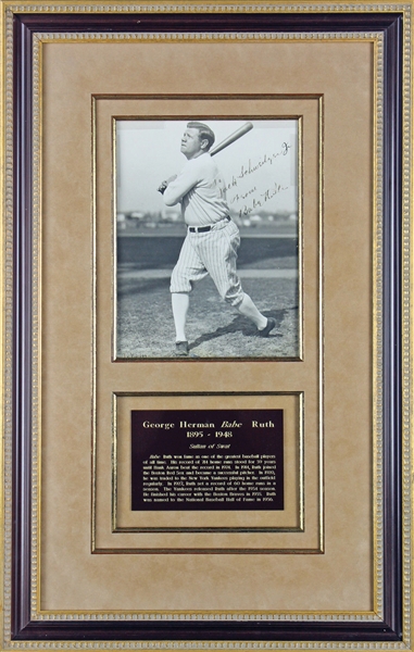 Babe Ruth Signed & Framed 8" x 10" Batting Photograph (PSA/DNA)