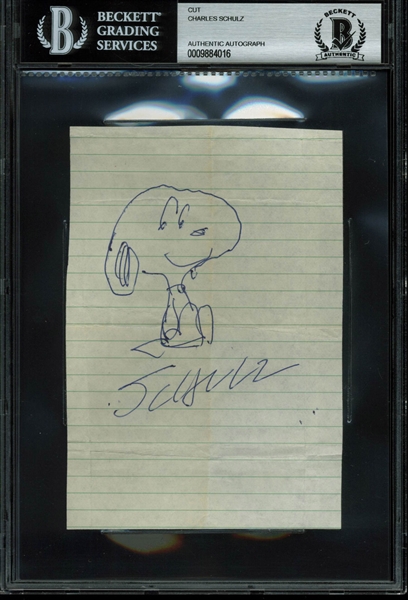 Charles M. Schulz Signed & Hand Drawn 4" x 5" Snoopy Sketch (Beckett/BAS Encapsulated)