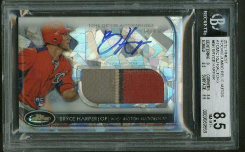 Bryce Harper Signed 2012 Finest Jumbo Relic Rookie Card BGS 8.5 w/ 9 Auto!