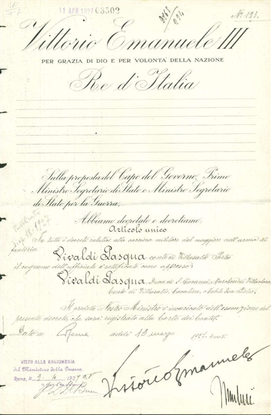 Benito Mussolini and Vittorio Emanuele III Dual Signed 1927 Document (Beckett/BAS)	