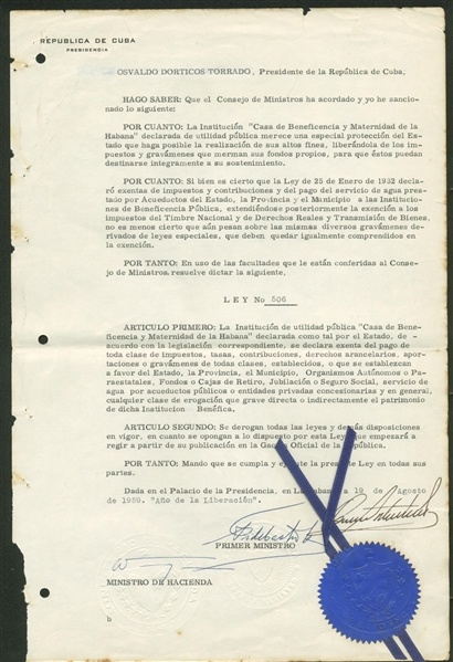 Fidel Castro Vintage Signed 1959 Cuban Minister of Finance Budget Document! (Beckett/BAS)