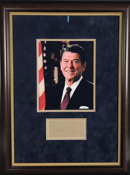 Ronald Reagan Signed 3" x 5" Impressive Framed Display (JSA)