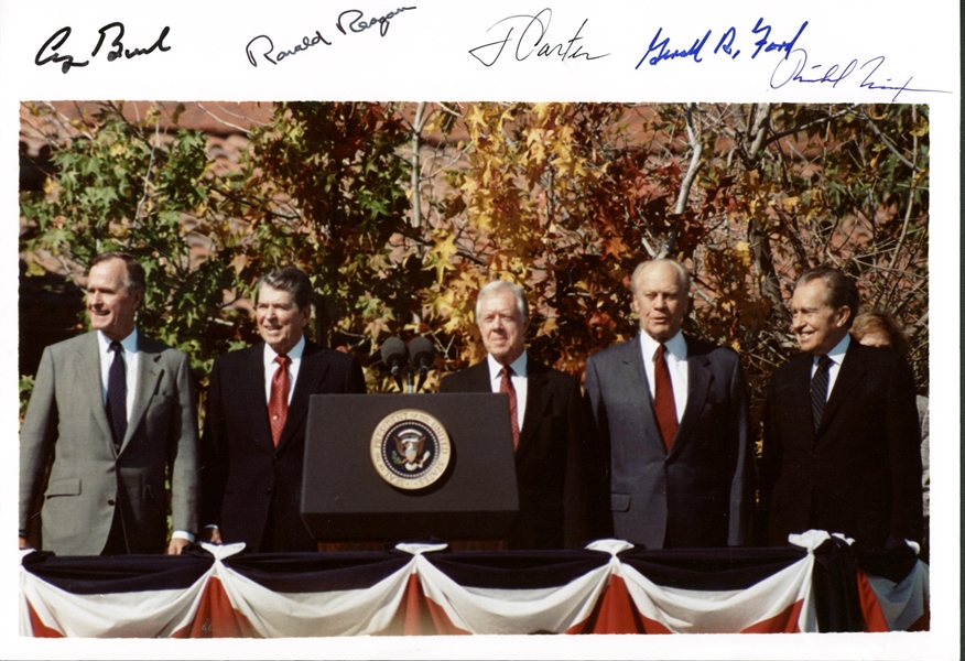 The Five Presidents Ultra-Rare Signed 13" x 9" Large Format Photograph w/ Reagan, Nixon, Ford, Bush & Carter (PSA/DNA)