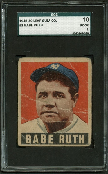 Babe Ruth Original 1948 Leaf Gum Co. #3 Baseball Card SGC 1