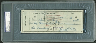 Ty Cobb Signed & Hand Written Bank Check For 6K Purchase! PSA/DNA Graded MINT 9!