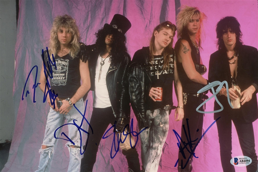 Guns N Roses Rare Group Signed 8" x 12" Color Photograph w/ 5 Signatures! (Beckett/BAS)