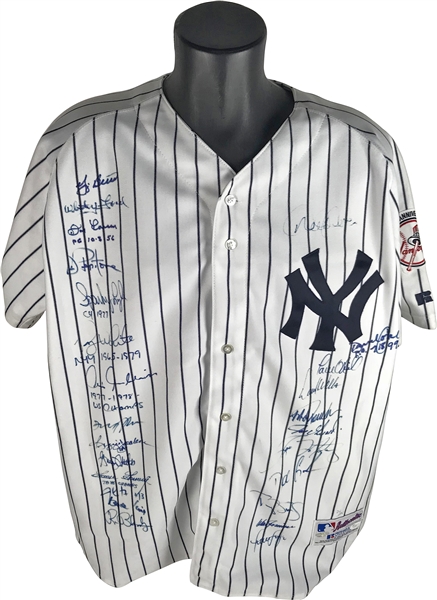 Yankees Legends Multi-Signed 100th Anniversary Jersey w/ Jeter, Berra, Jackson & Others! (JSA)