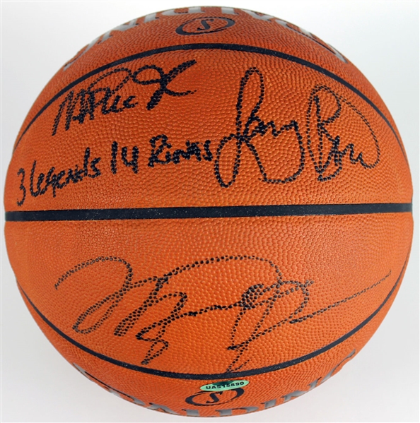 Michael Jordan, Larry Bird & Magic Johnson Signed Spalding NBA Game Model Leather Basketball (PSA/DNA & UDA)