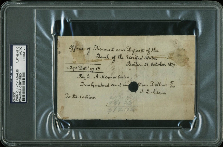 John Quincy Adams Rare Signed & Handwritten 1819 Check (PSA/DNA Encapsulated)