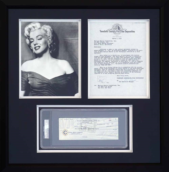 Marilyn Monroe Signed Check - Framed With Typed Letter to Marilyn Monroe (PSA)
