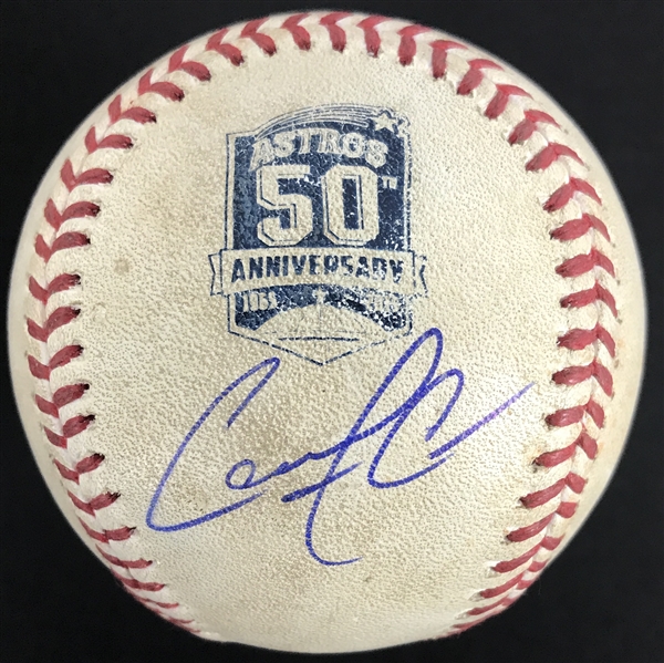 Carlos Correa 2015 Rookie Game Used & Signed OML Baseball (JSA)