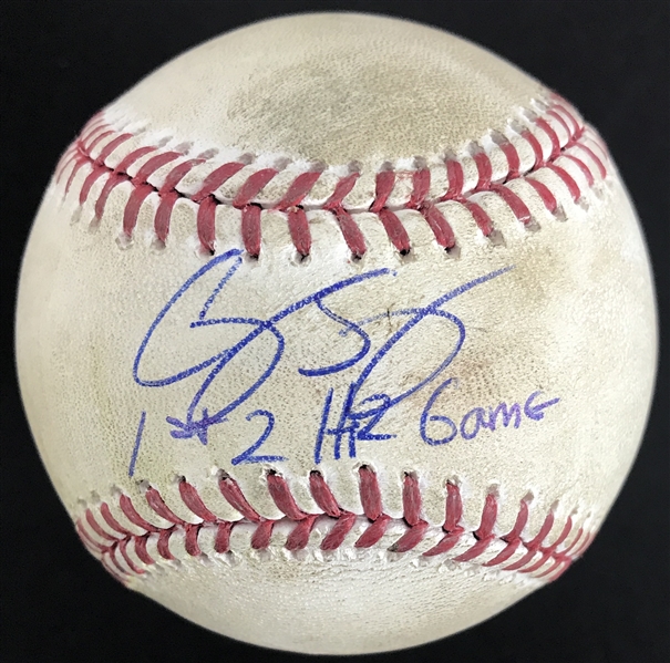 Corey Seager Signed & Game Used OML Baseball from May 15, 2016 Game vs. STL w/"1st 2-HR Game" Inscription :: Ball Hit by Seager! (JSA & MLB Holo)