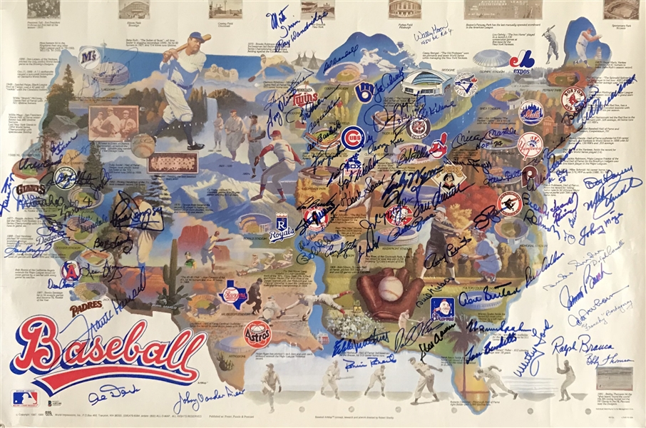 MLB Stars ULTRA-RARE Signed 24" x 36" Poster w/ Mantle, Williams, Koufax & Others! (Beckett/BAS)