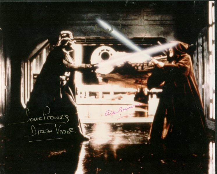 Obi-Wan vs. Vader: ULTRA RARE Sir Alec Guinness, Dave Prowse & James Earl Jones Signed 8" x 10" Photo (Beckett/BAS Guaranteed)
