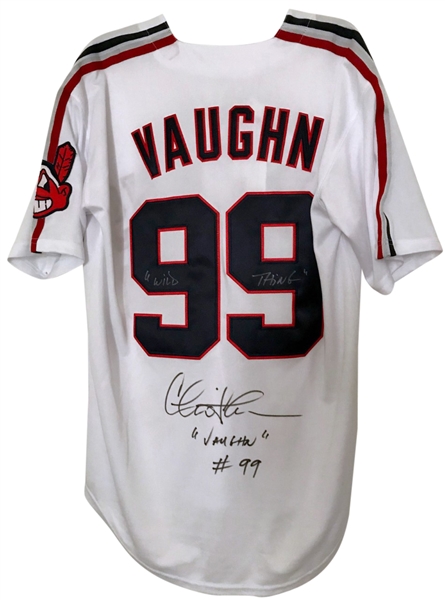 Charlie Sheen Signed "Ricky Vaughn" Cleveland Indians Jersey with Photo Proof (Beckett/BAS Guaranteed)