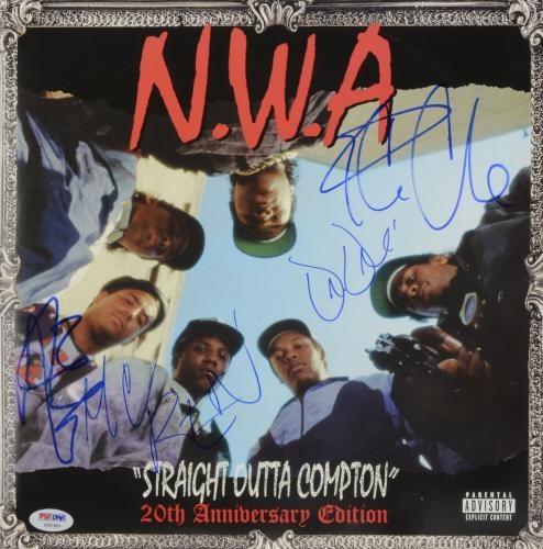 N.W.A. Group Signed "Straight Outta Compton" Album Cover w/ Four Signatures (PSA/DNA)
