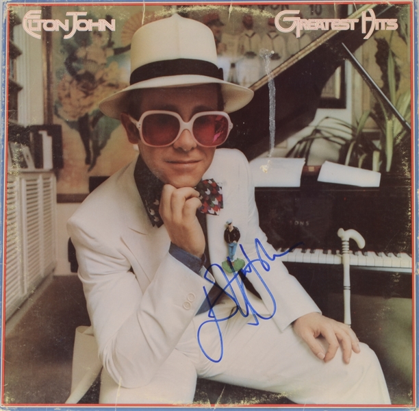 Elton John Near-Mint Signed "Greatest Hits" Album Cover (PSA/DNA)