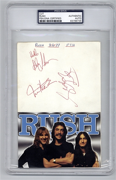 RUSH Vintage c.1977 Group Signed 4" x 6.5" Album Page w/ All Three Members! (PSA/DNA Encapsulated)