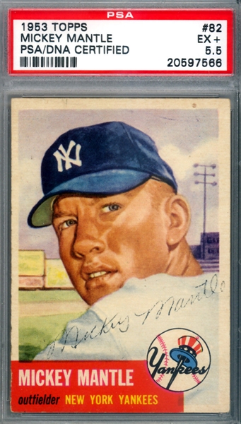 Mickey Mantle Signed 1953 Topps #82 (PSA Encapsulated & Graded EX+ 5.5)