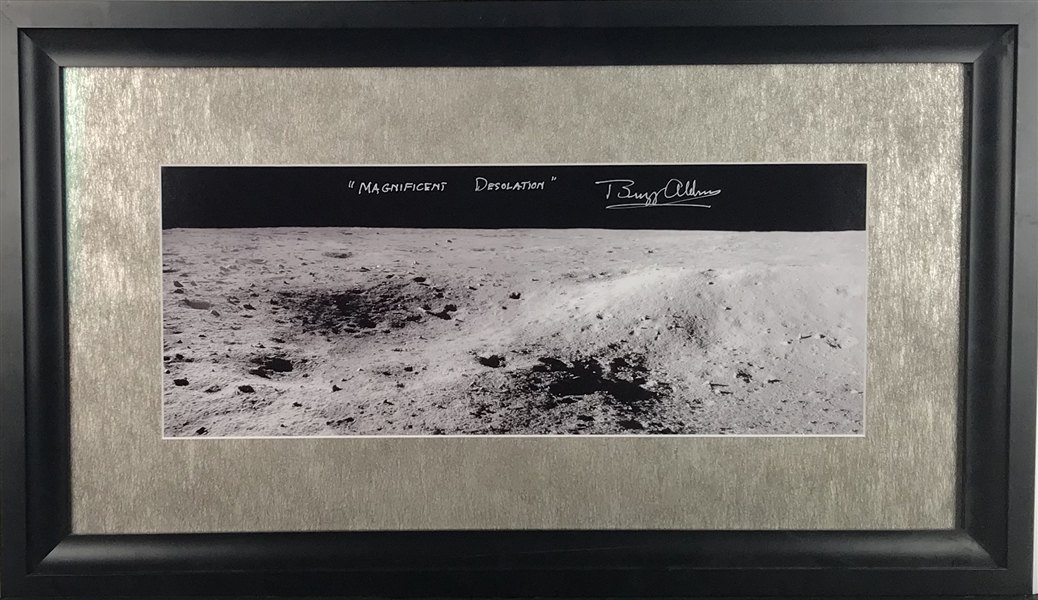 Apollo 11: Buzz Aldrin Impressive Signed 10" x 24" Moon Photograph w/ "Magnificent Desolation" Inscription! (Beckett/BAS Guaranteed)