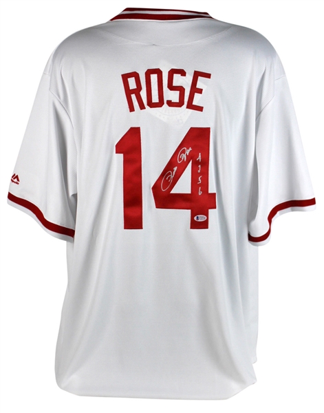 Pete Rose Signed & Inscribed Majestic Coolbase Jersey (BAS/Beckett)