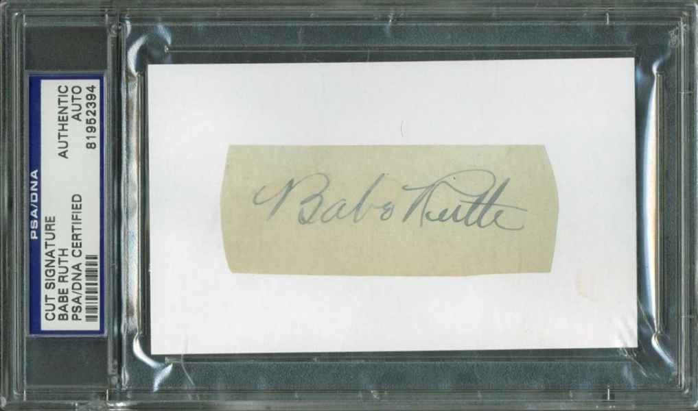 Babe Ruth Signed 1" x 3" Steel Tip Album Page (PSA/DNA Encapsulated)