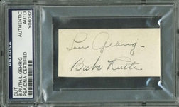Babe Ruth & Lou Gehrig Stunning Signed 1.5" x 3" Clean Album Page (PSA/DNA Encapsulated)