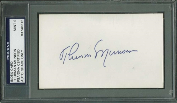 Thurman Munson Signed 3" x 5" Album Page PSA/DNA Graded MINT 9!